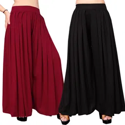 anti wrinkle designer Pack of 2 Women Flared Red, Black Lycra Blend Trousers-picture-16