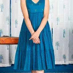 khwaish collection Women Fit and Flare Blue Below Knee Dress-picture-17