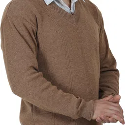 axolotl Men Self Design V Neck Brown Sweater image 3