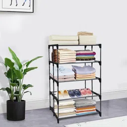 glowsilk Strong Metal Pipe 5 tier Open Collapsible Rack PVC Collapsible Wardrobe-picture-33