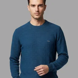 unniberry Men Self Design Round Neck Blue Sweater-picture-24