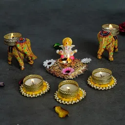 the india style Handicraft Hathi/Elephant Tea-Light Holder Cotton Tealight Holder Set (Multicolor, Pack of 12PC) Candle image 4