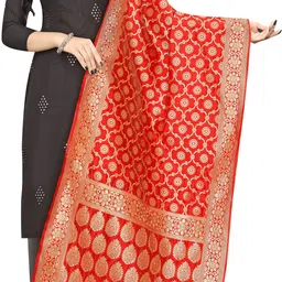 Jacquard Woven Red Women Dupatta-image-8