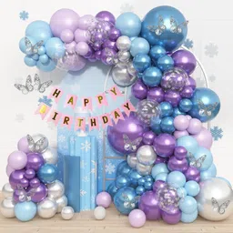 aniloons Purple & Silver Balloon Birthday Party Decoration Set. image 1