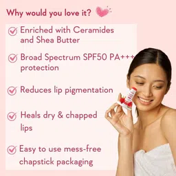 ontario Ceramide Vis Care Lip Balm with SPF50 PA+++ - Kojic Acid & Niacinamide Raspberry Natural image 4
