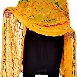 Chiffon Embellished Yellow Women Dupatta-image-3