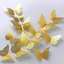 griva 12 cm 12 Pcs 3D Rose Gold Butterfly Wall Decor 3 Sizes Butterfly Stickers Self Adhesive Sticker-picture-16