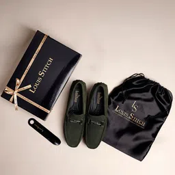 louis stitch Green Italian Suede Leather Casual Loafers for Men (ITSUD) Size 6 Loafers For Men image 5