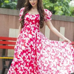 heer enterprise Floral Print Georgette, Crepe Stitched Anarkali Gown image 3