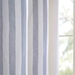 saral home Grey Cotton Striped 9 ft Light Filtering Eyelet (Set of 2) Door Curtains image 4