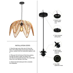 habereindia Drum Handmade Bamboo Pendant Hanging Light (Brown) image 5