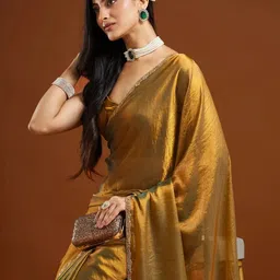 qvidya Self Design, Embellished Bollywood Tussar Silk Saree image 2