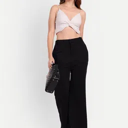 next one Women Flared Black Lycra Blend Trousers image 4