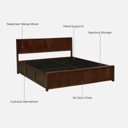 woodsworth from pepperfry Almere Mango Wood King Size Bed In Tubbaq Finish With Hydraulic Storage image 3