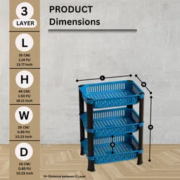 marmik 3 Tier Multi-Purpose Vegetable Stand, Storage Solution rack for Home, Office Plastic Kitchen Trolley image 2