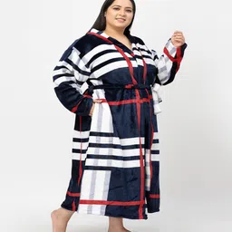 Multicolor Printed Woolen Women Bath Robe With Belt (3XL) By Klotthe image 2