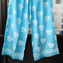 Women Regular Fit Blue Cotton Blend Trousers-image-4