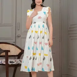 gurudev fashion Women Fit and Flare White Midi/Calf Length Dress image 3