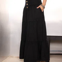 sassafras Women Solid Flared Black Skirt image 3