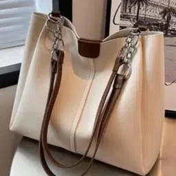 virtualcart White Women Shoulder Bag Stylish Tote Handbag with Brown Leather Straps-picture-15