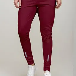 Men Solid Maroon Track Pants-image-2
