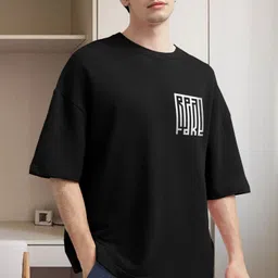 tripr Men Printed Round Neck Cotton Blend Black T-Shirt image 3