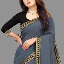 sadika Solid/Plain, Embellished Bollywood Georgette, Chiffon Saree-picture-10