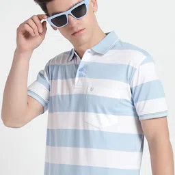 uniberry Men Striped Polo Neck Cotton Blend Light Blue T-Shirt-picture-37
