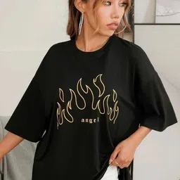 calm down Women Printed Round Neck Cotton Blend Black T-Shirt-picture-11