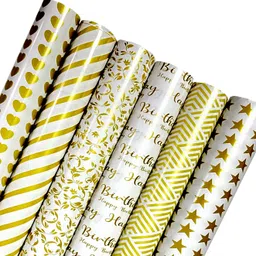 accuprints Gift Wrapping Paper sheet Gold | 19.50 x 28.75" | 90 gsm | Gloss Art Paper for all occasions Gift Wrapper-picture-21