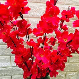 well art gallery Artificial Flowers Blossom Natural Flower Bunch for Home Office Decor (9, Red) Red Cherry Blossom Artificial Flower image 5