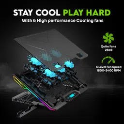 SpinBot AirFlow X20 |6 Fans|RGB Lights|6 Speed Level|Metal Body| 6 Fan Ergonomic Cooling Pad with Adjustable Height image 2