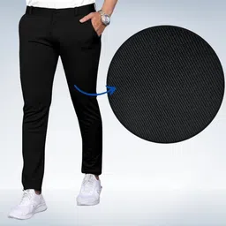 palclouthes trend Men Slim Fit Black Lycra Blend Trousers image 5