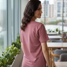 myo2 Women Solid Round Neck Polyester Pink T-Shirt image 2