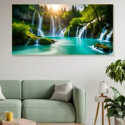 nestroots Gold Canvas Framed Majestic Waterfall in Plitvice Lake Wall Painting(12X24 Inch)-picture-20