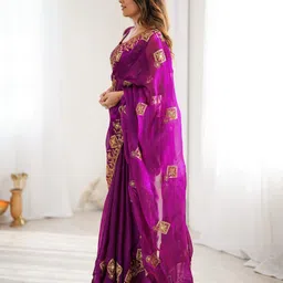 satrani Embroidered, Embellished Bollywood Chiffon Saree image 2
