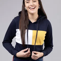 Women Full Sleeve Color Block Hooded Sweatshirt-image-1