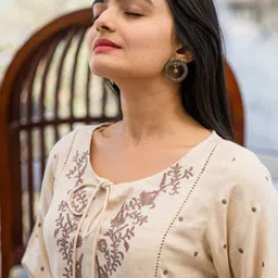 houseofcommon Party Regular Sleeves Embroidered Women Beige Top image 4