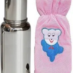 krishvia Steel Silver Baby Feeding Bottle for Milk Easy to Hold Design 304 Food Grade Silicon Nipple With Bottle Cover, 250 ml - 250 ml-picture-19