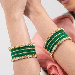 mamon creations Metal, Fabric, Alloy Crystal Gold-plated Bangle Set-picture-25