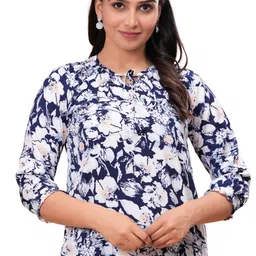 Party Regular Sleeves Printed Women Dark Blue Top-image-97