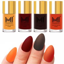 MI FASHION Set of Velvet Matte Nail Polish 9.9 ml Each -Saffron Orange 01 - Red 08 - Dark Brown 09 - Orange 16-picture-0