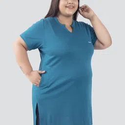 cupid Women Solid V Neck Cotton Blend Blue T-Shirt-picture-11