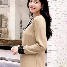 tops nova Casual Regular Sleeves Solid Women Black Top image 3