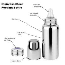 DECRONICS Stainless Steel Baby Feeding Milk Bottle (250 ML) and Feeding Bottle with Spoon 90ML | Bottle Cleaning Brush and Fruit Feeder (Set of 4 Items), DCS0130 image 3