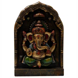 Unravel India Black & Red Wooden Blessing Ganesha Wall Decor image 5
