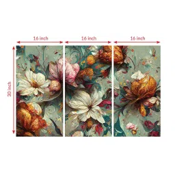 random Beautiful Flowers Multicolour Canvas (Set of 3) Art Panels image 3
