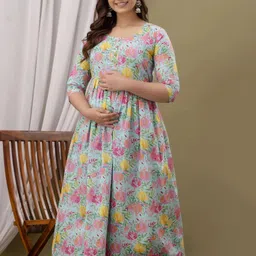 cotton mulmul store Women Gown Multicolor Midi/Calf Length Dress image 1