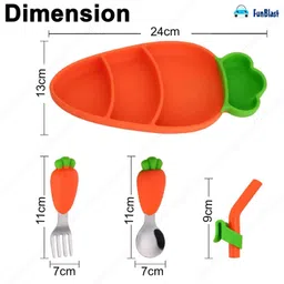 funblast Carrot Design Suction Plate with Spoon, Fork and Sipper for Kids - Silicone image 2