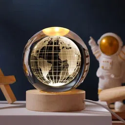 clickkit 3D Earth crystal Ball with Wooden LED Base perfect for home decor night lamp Night Lamp-picture-39